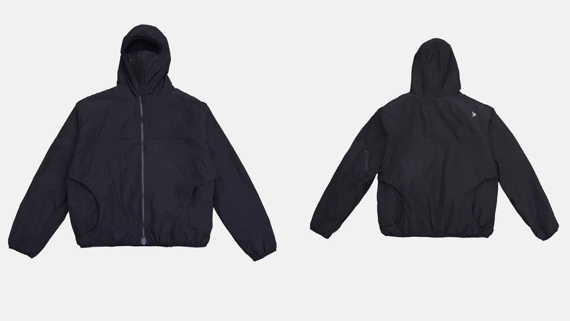 Front and back views of the black waterproof jacket