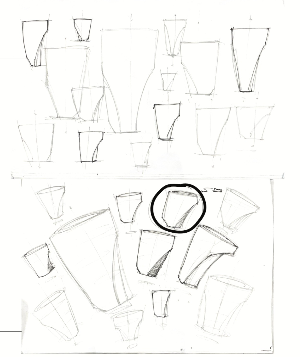 Concept sketch pages exploring cup forms