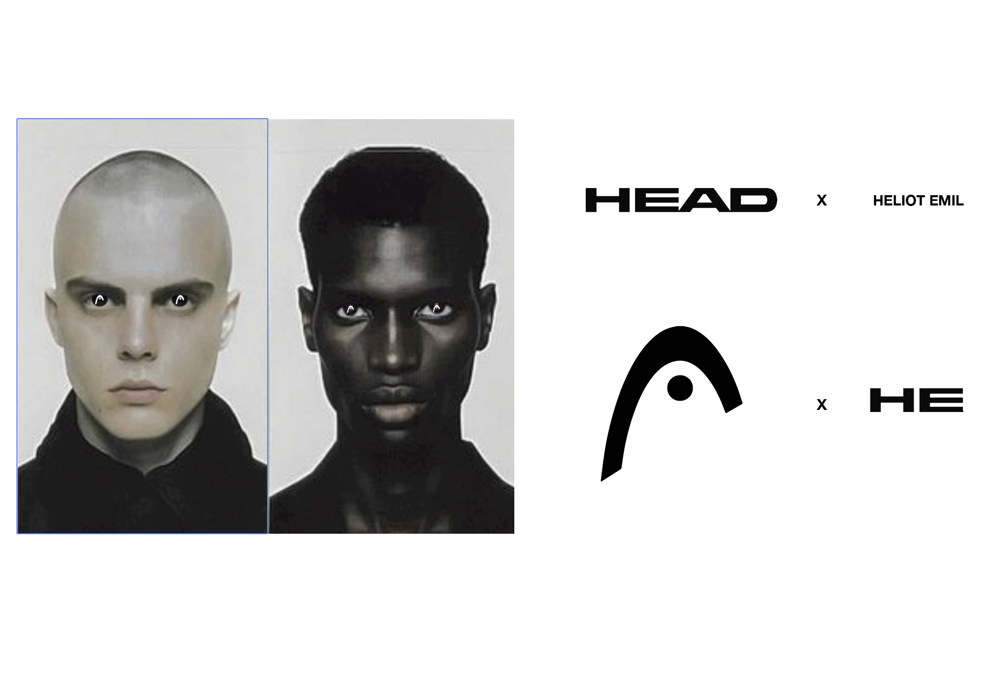 HEAD x Heliot Emil logo lockup with campaign portraits