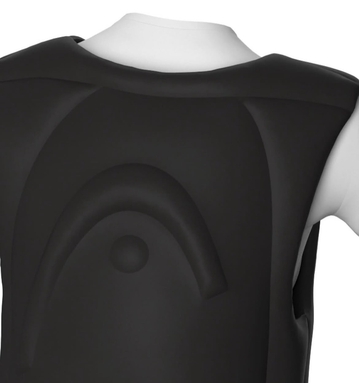 Black moulded HEAD logo panelling on a technical top