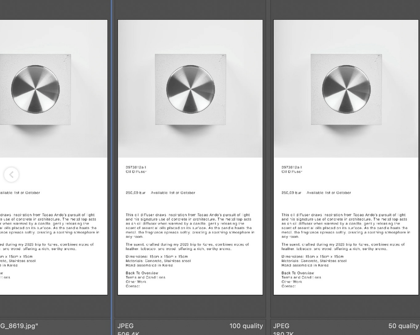 Oil Diffuser — product page layout studies