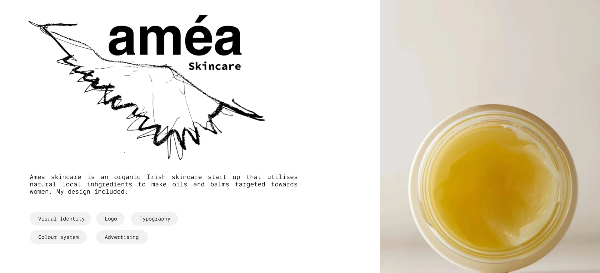 Améa logo mark with nettle motif and balm close-up