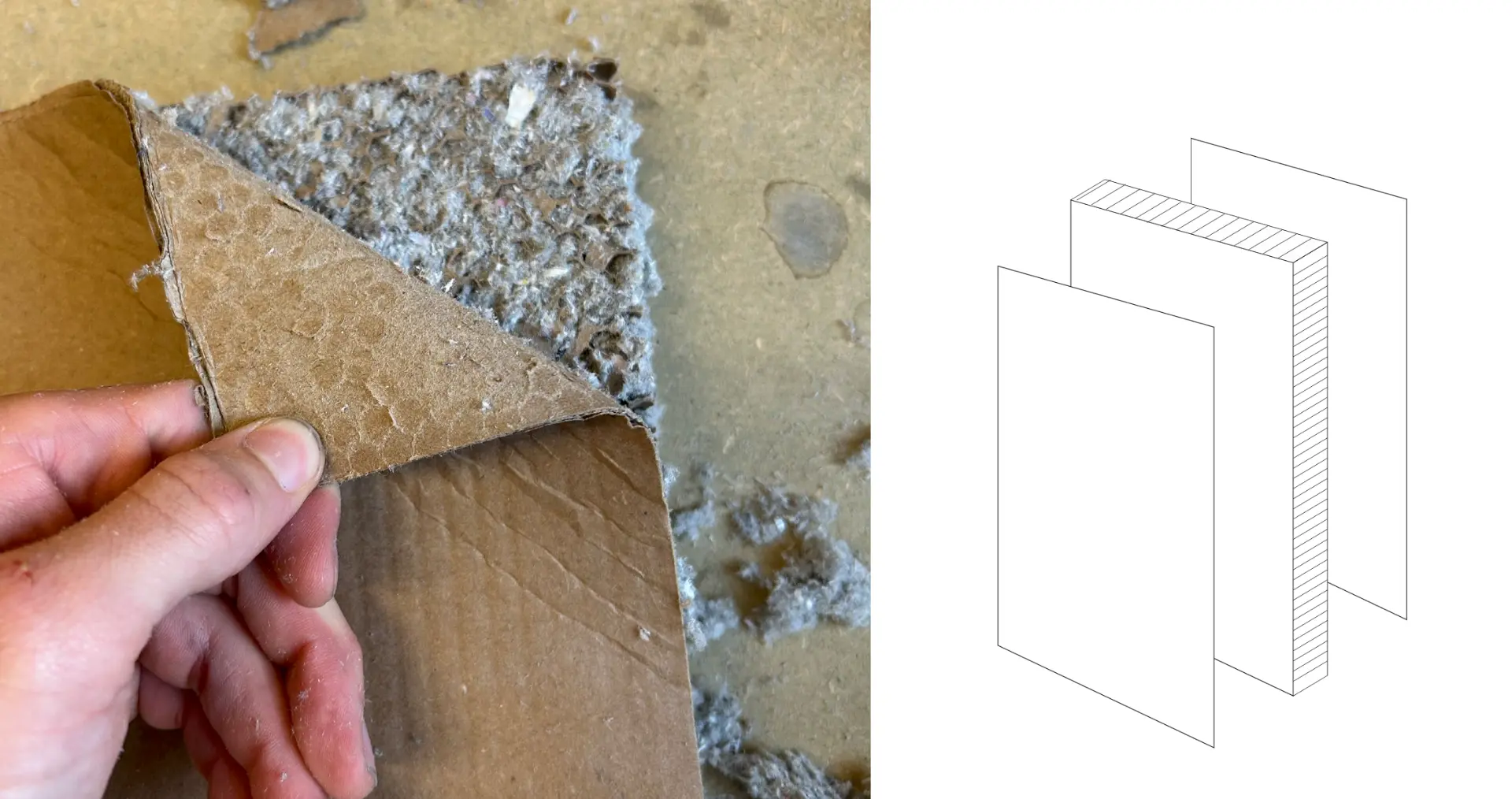 DEP-CELL — cellulose core and cardboard skin diagram