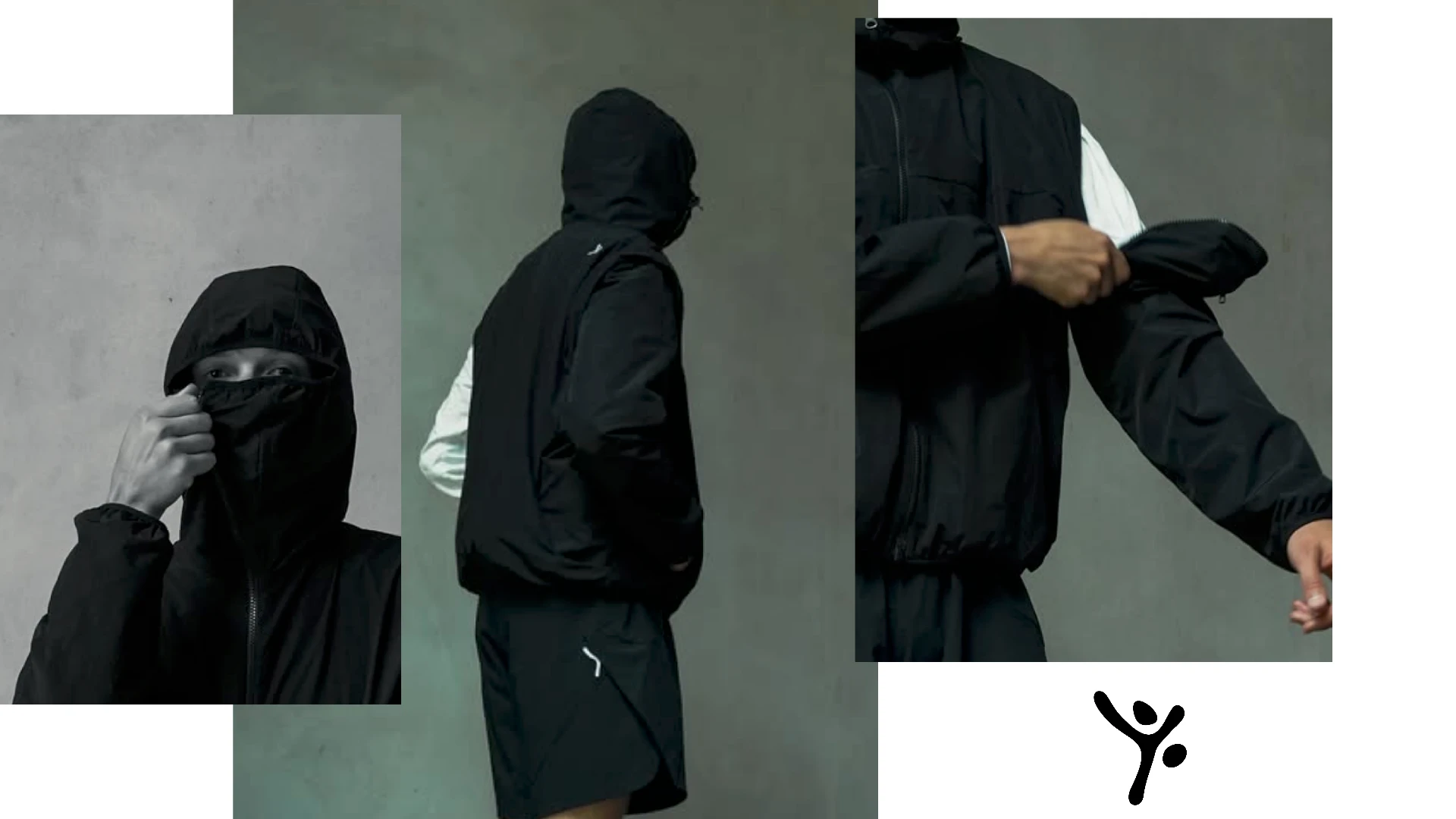 Detail shots of the face cover, hood and removable sleeve