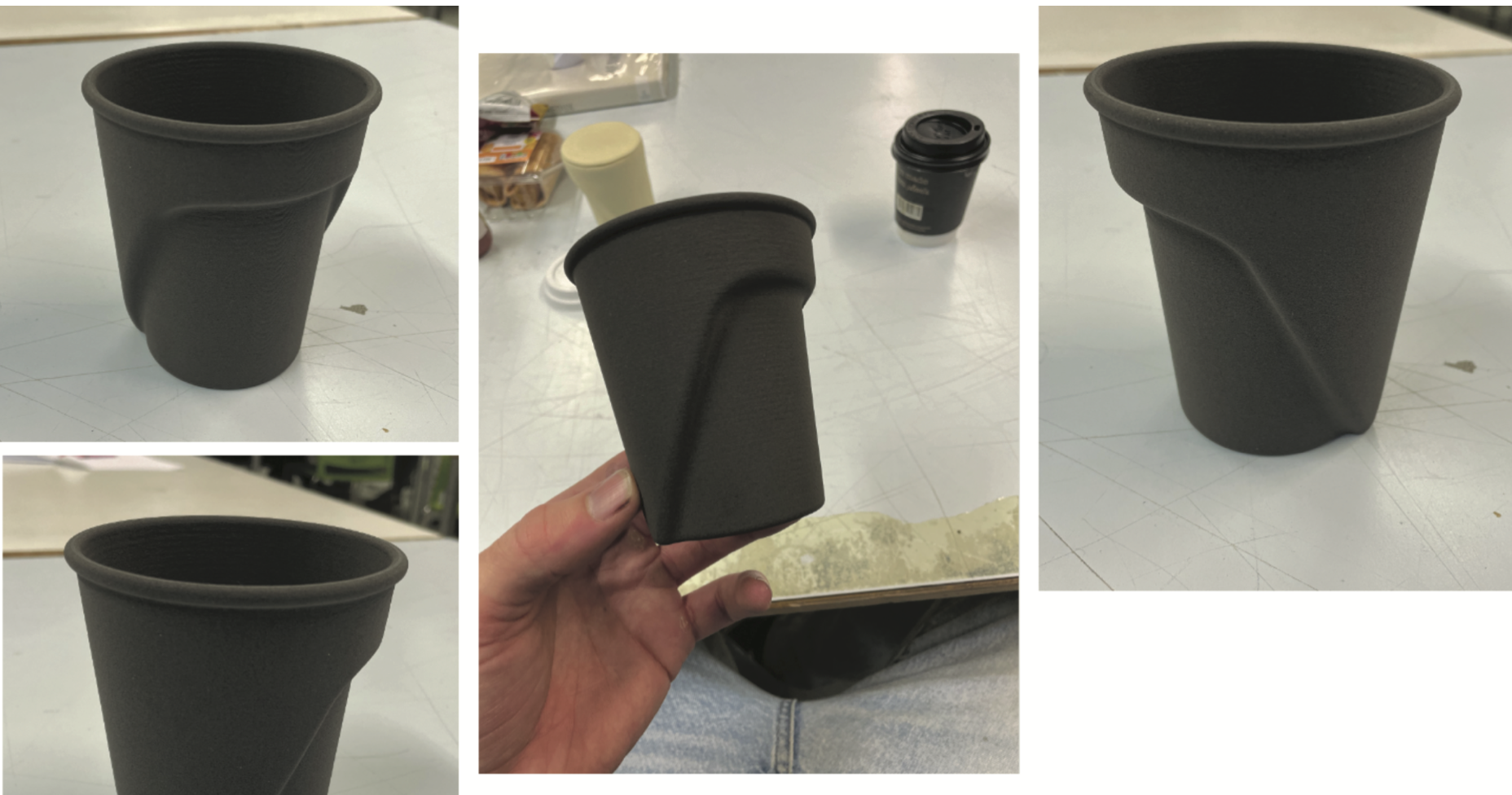 3D printed cup prototype in dark grey