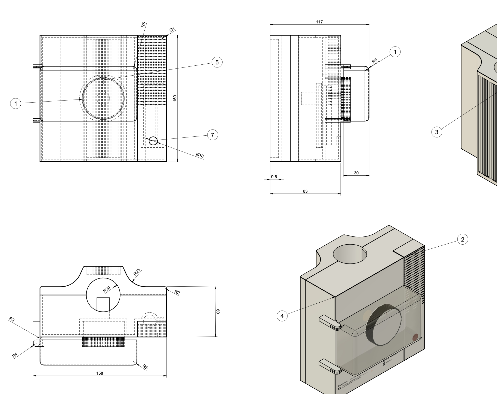 Counterpress — technical drawings with dimensions and part callouts