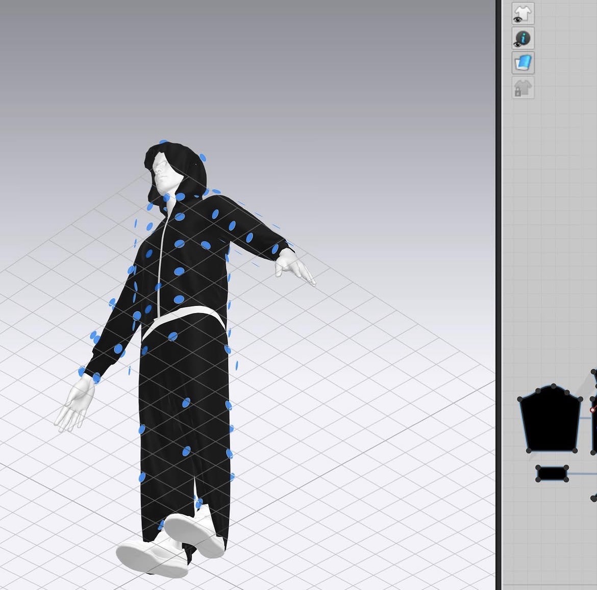 Clo3d workspace showing the black tracksuit simulation