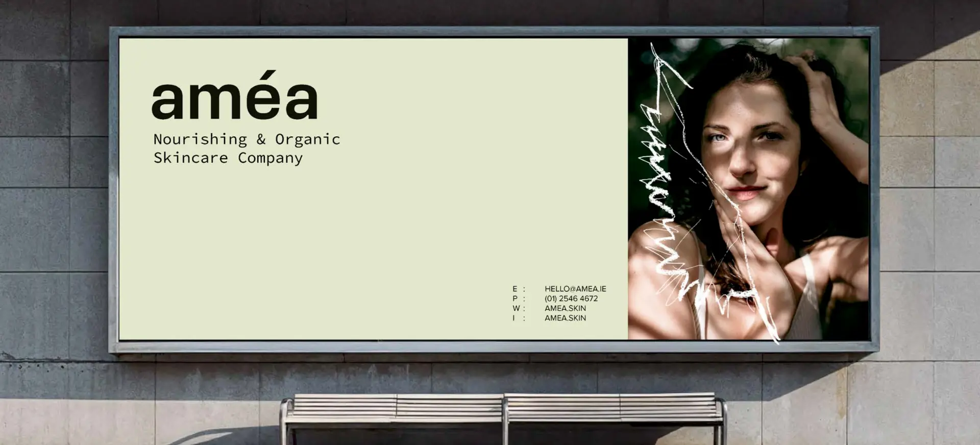 Améa billboard with logo and contact details