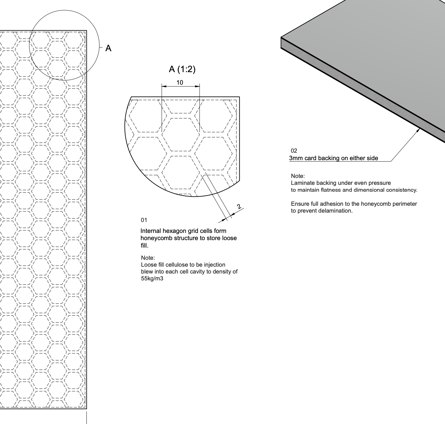 DEP-CELL — technical drawing of honeycomb cell structure